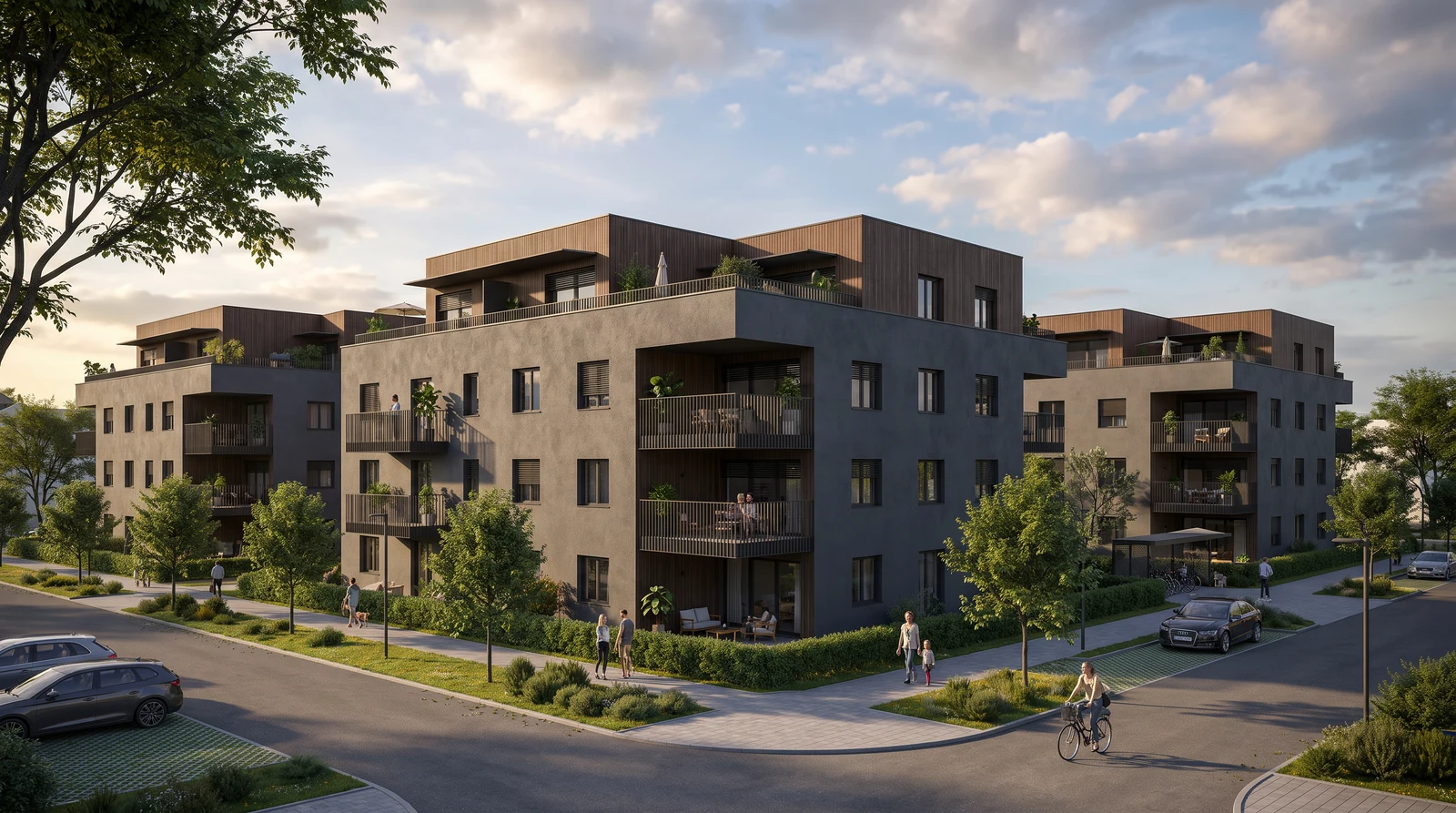 Bytový dům s dřevěnými terasami – modelová rezidence Alej